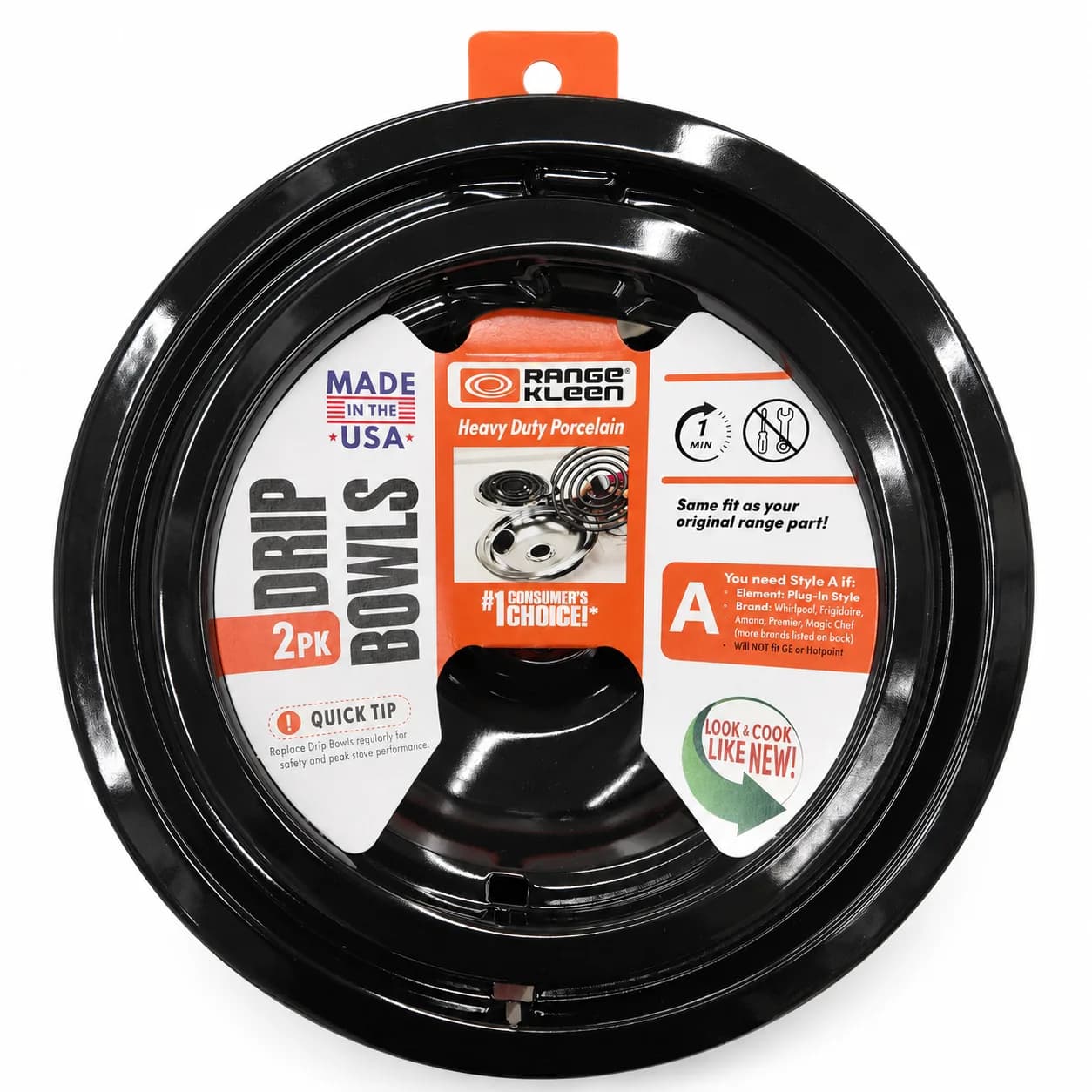 Range Kleen Style A Heavy Duty Black Porcelain Drip Bowls, 2-Pack by Range Kleen