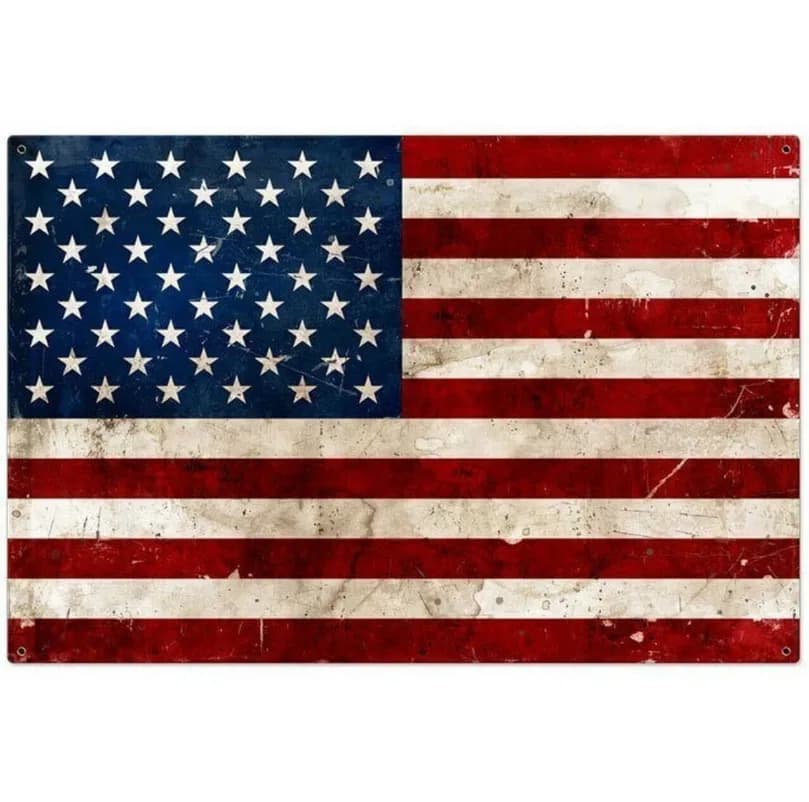 Rustic American Flag Metal Sign – Large Distressed Vintage USA Flag Wall Art – 36 x 24 Inches by Past Time Signs